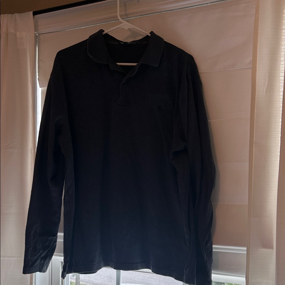 Ralph Lauren Men's Dark Gray and Navy Long Sleeve Polo XL